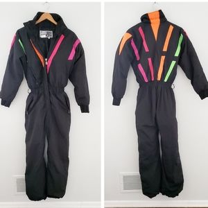 Vintage Ski Lion black neon ski suit small